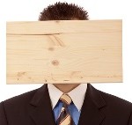 Mann - Geschäftsmann mit Denkblockade - Brett vorm Kopf